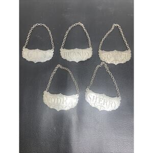 Vintage Stieff Pewter Brandy-Scotch-Vodka-Gin-Sherry Liquor Decanter Tags